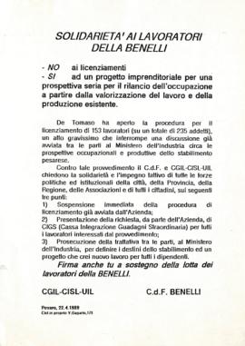 &quot;Solidarietà ai lavoratori della Benelli&quot; - 1989