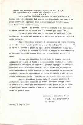 &quot;Ordine del giorno del Comitato direttivo della FLM del comprensorio di Pesaro&quot; - 1982