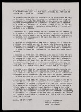 Comunicato della Federazione regionale per la pace - 1981