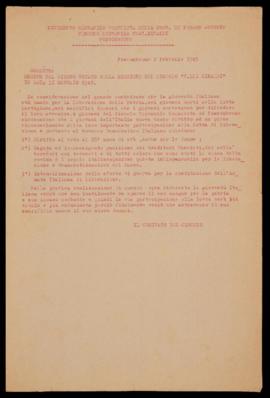 Ordine del giorno votato dal Circolo F.lli Rinaldi - 1945