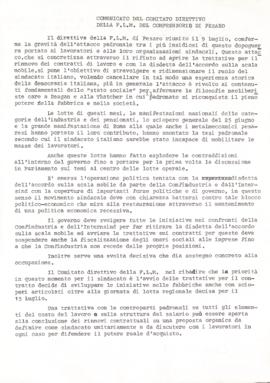 &quot;Comunicato del Comitato direttivo della FLM del comprensorio di Pesaro&quot; - 1982
