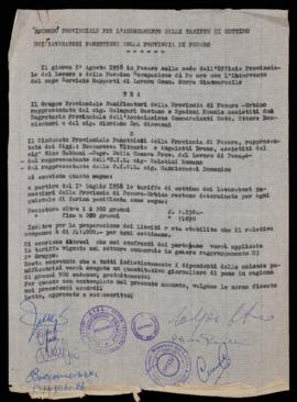 Accordo adeguamento tariffe lavoranti panettieri - 1958