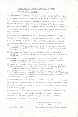 &quot;Comunicato del coordinamento FLM delle aziende ICOT e IMET&quot; - 1981