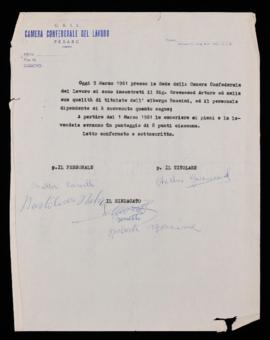 Accordo dipendenti Albergo Rossini - 1961