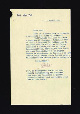 [Lettera di Aldo Deli sul congresso nazionale della FUCI svoltosi a Macerata nel 1926]