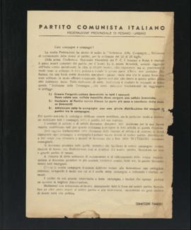 Comunicazione della Commissione femminile della Federazione provinciale di Pesaro e Urbino del Pa...