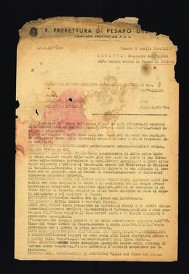 [Relazione del capo provincia sull&#039;azione aerea nemica avvenuta a Pesaro il 24 marzo 1944]