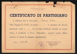 Certificato di partigiano