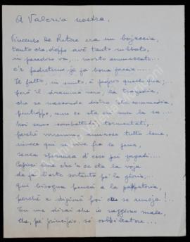 Lettera di Alfredo Salvadori per Valeria Moriconi