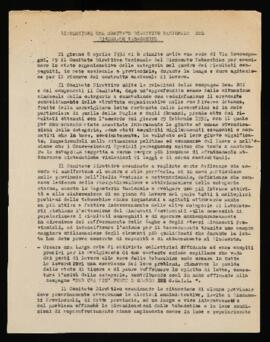 "Risoluzione del Comitato direttivo nazionale del Sindacato tabacchine"