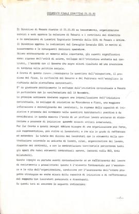 &quot;Documento finale Direttivo 21.11.86&quot; - 1986