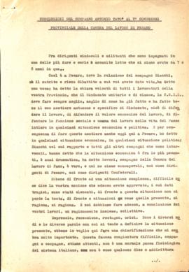 &quot;Conclusioni del compagno Antonio Tatò al V Congresso provinciale della Camera del lavoro di...