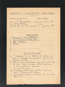 Verbale della riunione del 21 aprile 1946 della Cellula numero 3 Giannetto Dini della Sezione di Fano del Partito comunista italiano - PCI