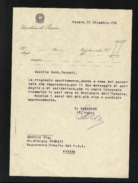 Lettera di F. Pone a Giorgio Tornati