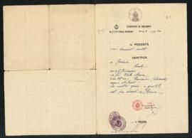 Certificato del podestà del Comune di Milano