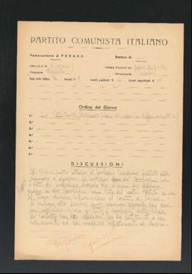 Verbale della riunione del 10 maggio 1946 della Cellula numero 15 Ferrovieri della Sezione di Fano del Partito comunista italiano - PCI