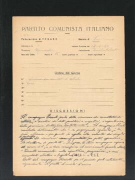 Verbale della riunione del 5 aprile 1946 della Cellula numero 5 della Sezione di Fano del Partito comunista italiano - PCI