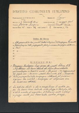 Verbale della riunione del 5 maggio 1946 della Cellula numero 3 Giannetto Dini della Sezione di Fano del Partito comunista italiano - PCI