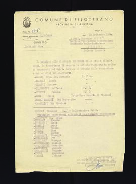 [Lettera di Giuseppe Pancaldi sulla composizione del CLN di Filottrano e i partigiani combattenti e i patrioti riconosciuti]