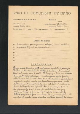 Verbale della riunione del 29 luglio 1946 della Cellula numero 32 della Sezione di Fano del Partito comunista italiano - PCI